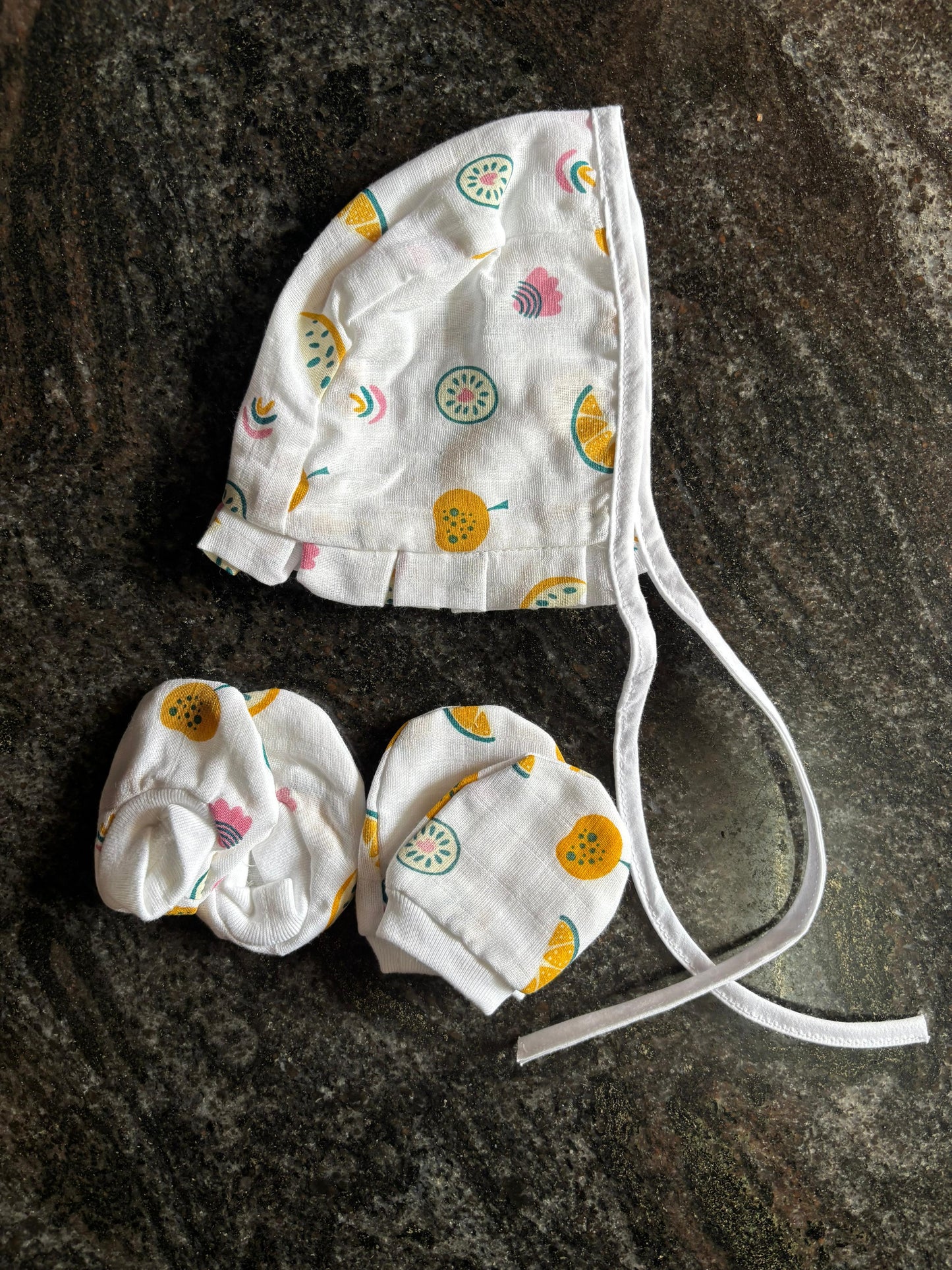 Muslin Cap, Mittens & Booties